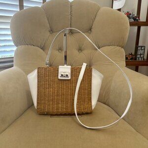 Auth. RODO ITALY Natural Wicker & Leather Convertible Crossbody Bag